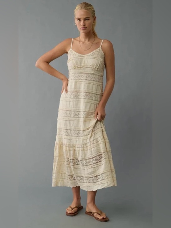 American Eagle Outfitters Dresses & Skirts - NWT American Eagle ($84.95Cad) Cream Lace V-Neck Tiered Midi to Maxi Dress